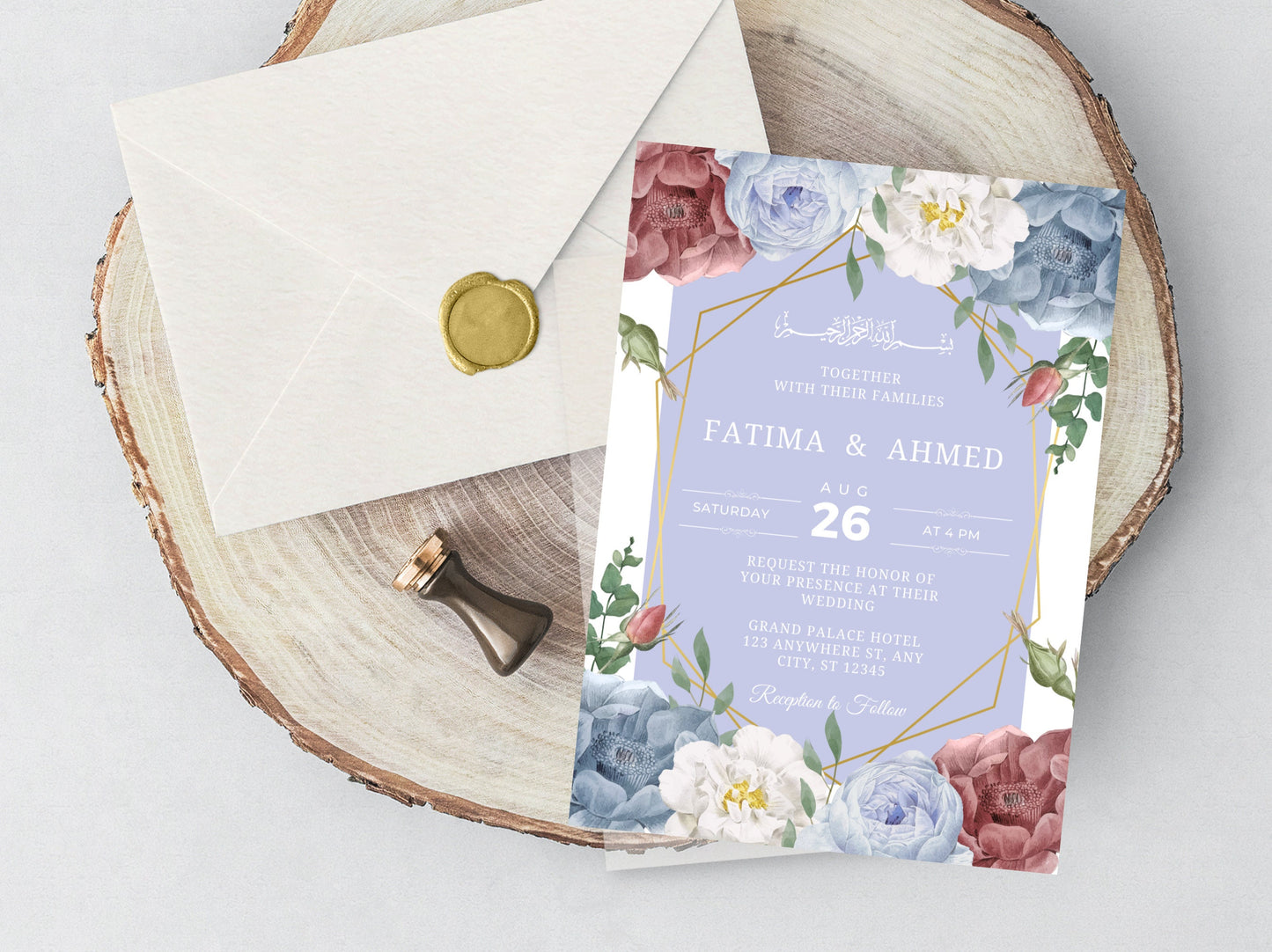 Editable Floral Muslim Wedding Invitation, Nikah Template (Digital)