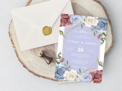Editable Floral Muslim Wedding Invitation, Nikah Template (Digital)