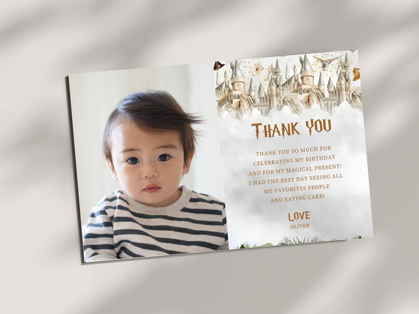 Carte de remerciement d'anniversaire de sorcier personnalisable avec photo (7,6 x 8,9 cm) (Téléchargement numérique)