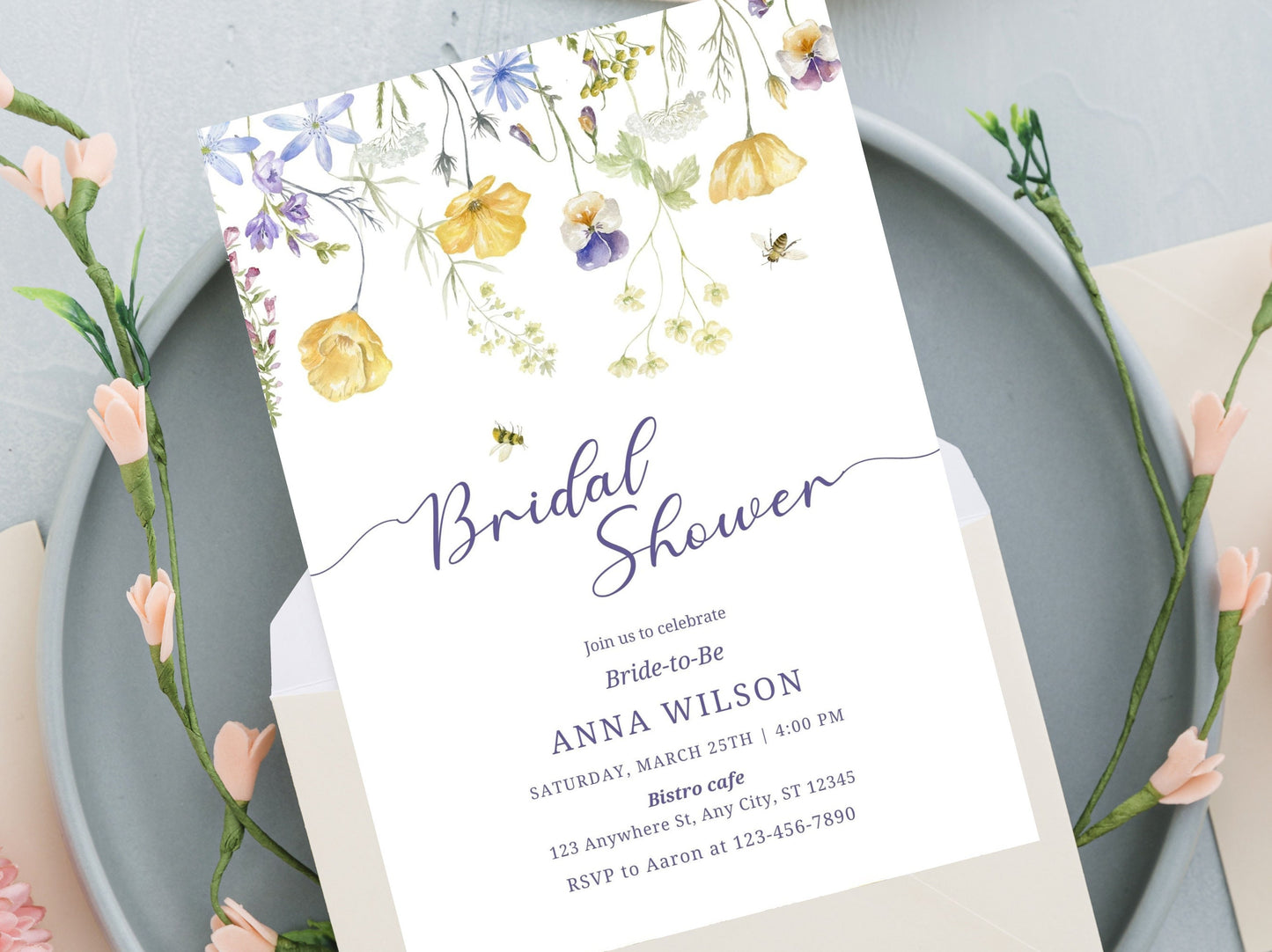 Wildflower Bridal Shower Invitation, Boho Garden Party (Canva Template)
