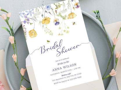 Wildflower Bridal Shower Invitation, Boho Garden Party (Canva Template)
