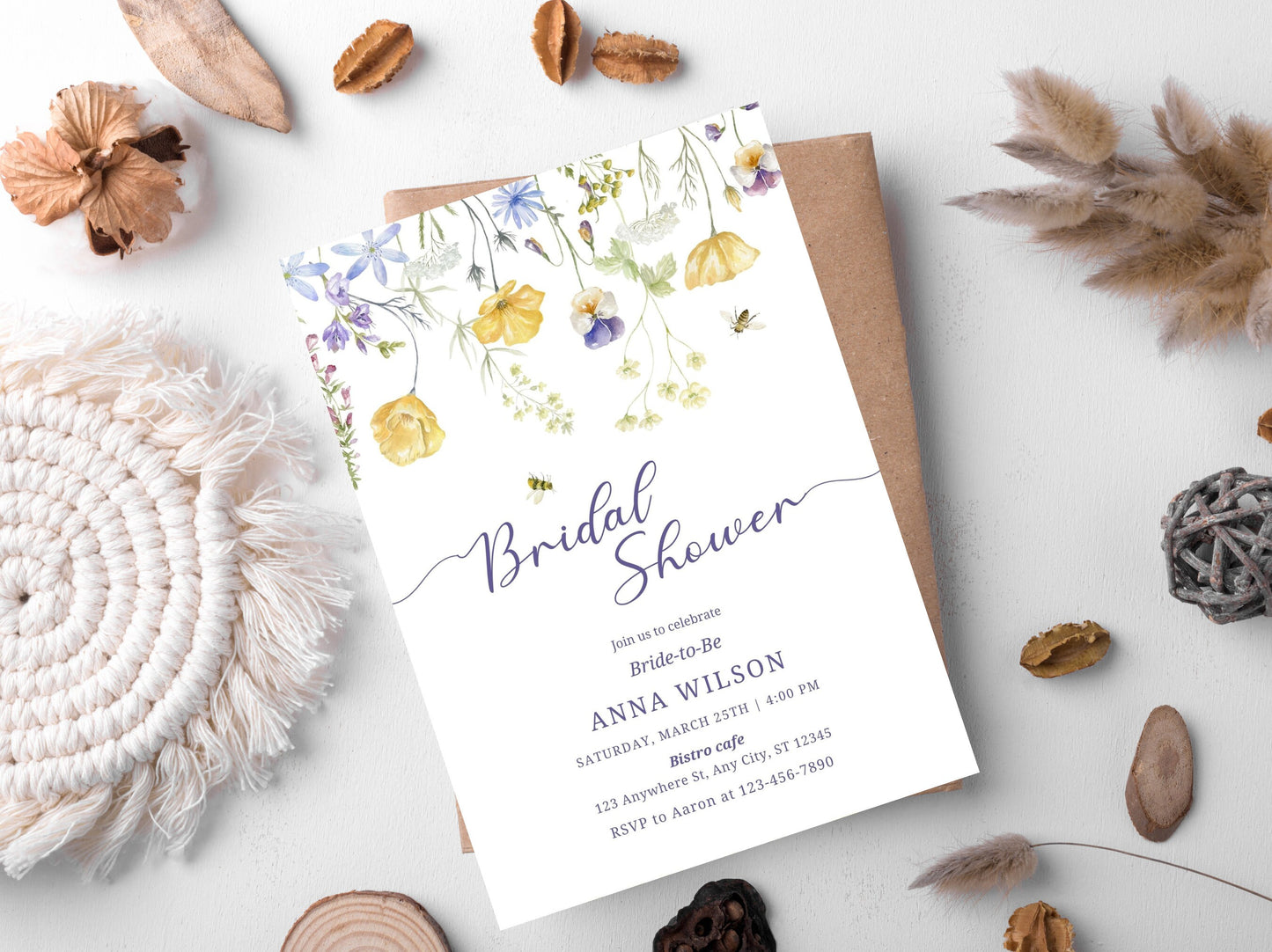 Wildflower Bridal Shower Invitation, Boho Garden Party (Canva Template)