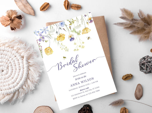 Wildflower Bridal Shower Invitation, Boho Garden Party (Canva Template)