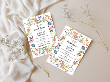 Wildflower Bridal Shower Invitation Template, Boho Floral Evite (PDF)