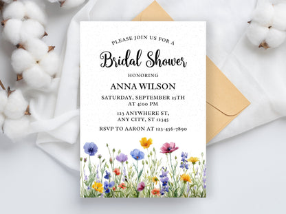 Wildflower Bridal Shower Invitation Template, Floral Spring Invite (Editable, Printable)