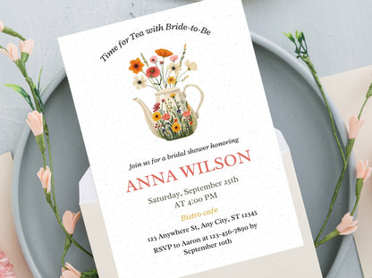 Wildflower Bridal Shower Tea Party Invitation Template (Digital Download)