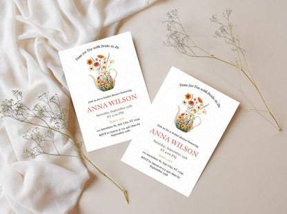 Wildflower Bridal Shower Tea Party Invitation Template (Digital Download)