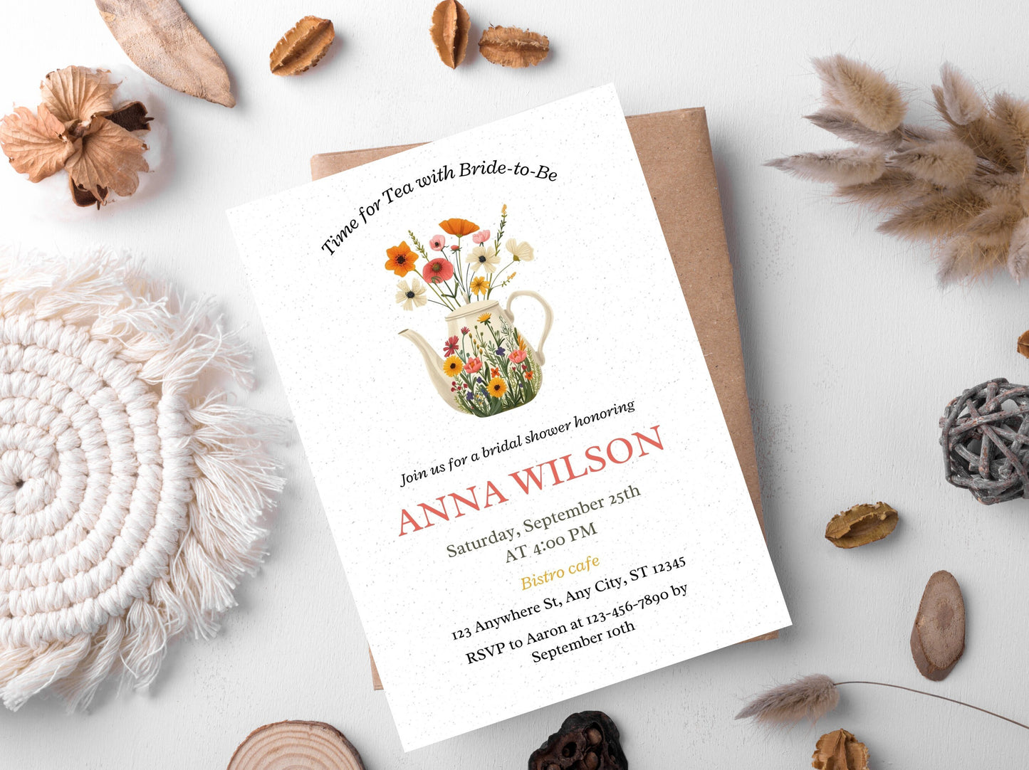 Wildflower Bridal Shower Tea Party Invitation Template (Digital Download)