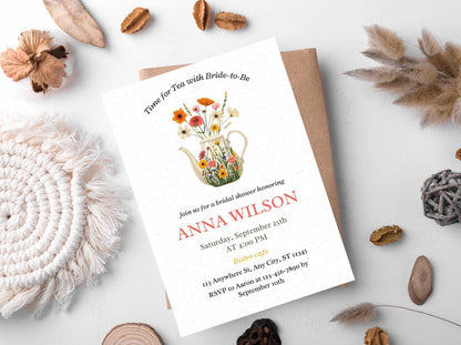 Wildflower Bridal Shower Tea Party Invitation Template (Digital Download)
