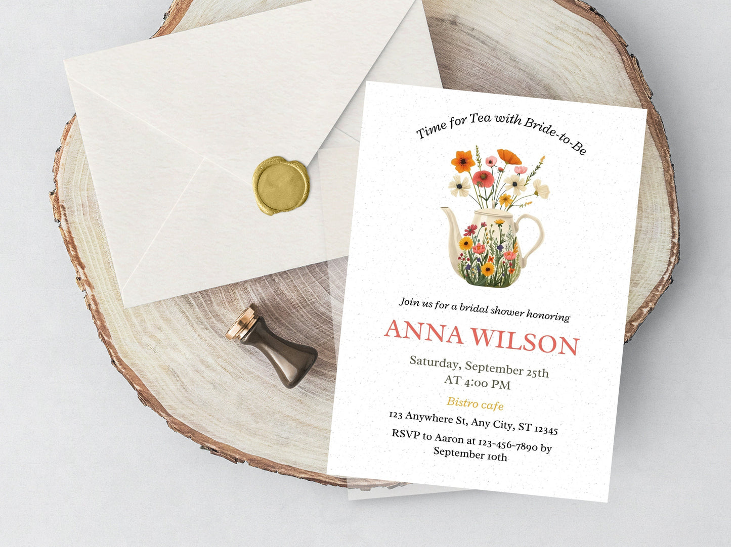 Wildflower Bridal Shower Tea Party Invitation Template (Digital Download)