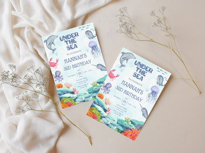 Under The Sea Birthday Invitation Template, Ocean Animals (Digital Download)