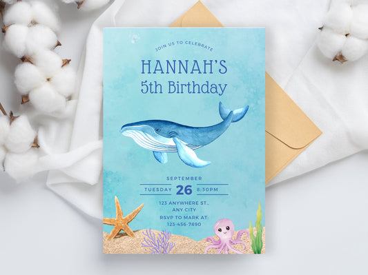 Under The Sea Birthday Invitation Template, Ocean Animals Party Invite (Digital Download)