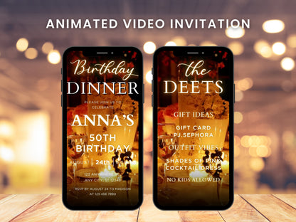 Animated Birthday Dinner Video Invitation Template, Black and Gold (Digital)
