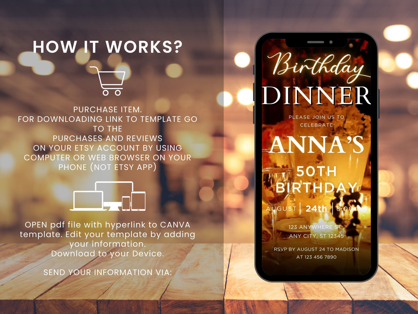 Animated Birthday Dinner Video Invitation Template, Black and Gold (Digital)