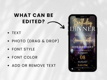 Animated Birthday Dinner Invitation Template, Editable Video Invite (Instant Download)