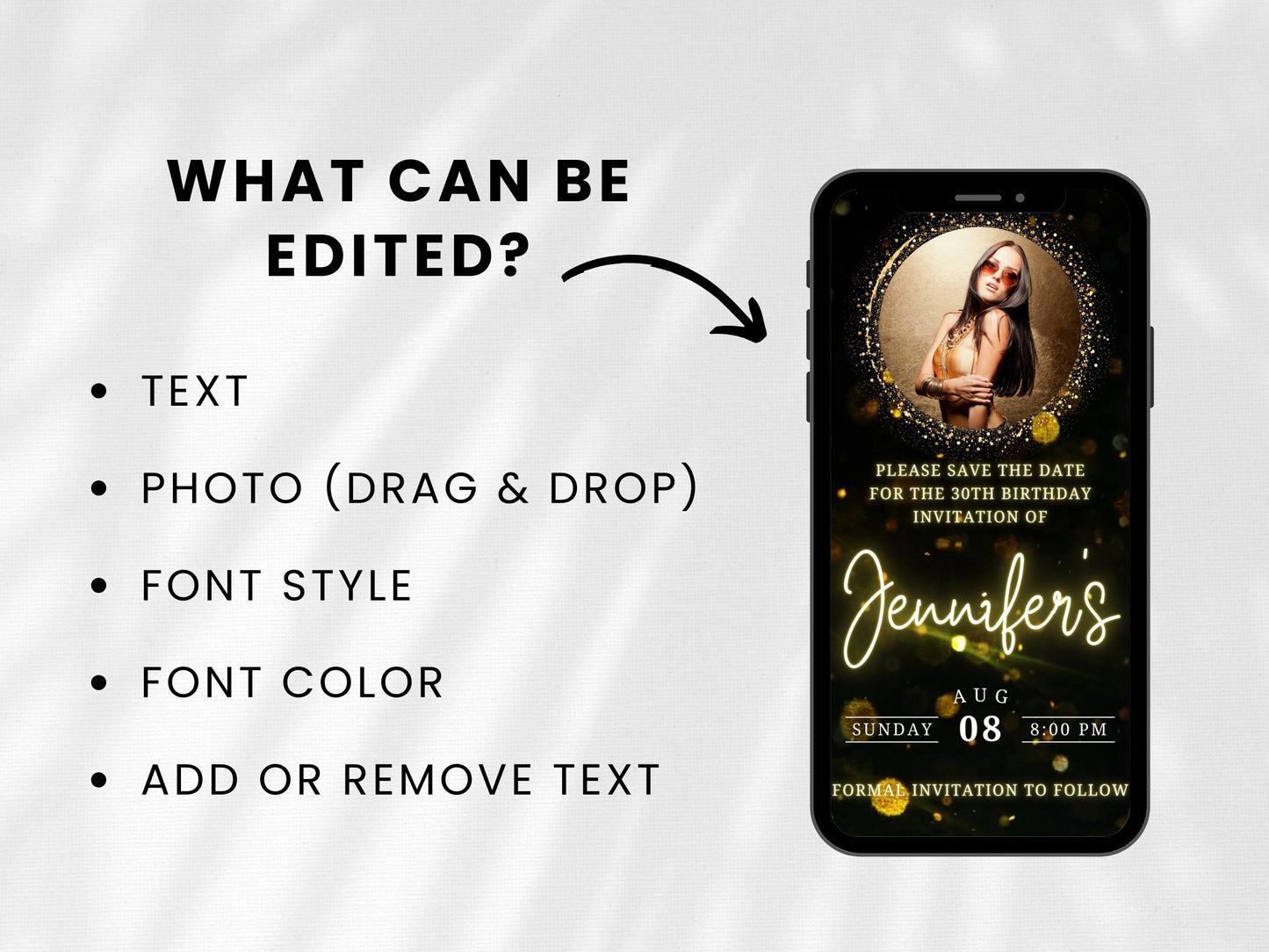 Animated Black and Gold Birthday Invitation Video (Digital Download)