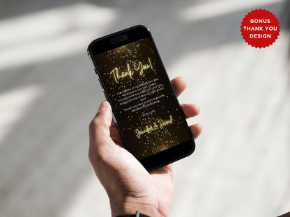 Black and Gold Animated Dinner Birthday Invitation Template (MP4 Digital Download)