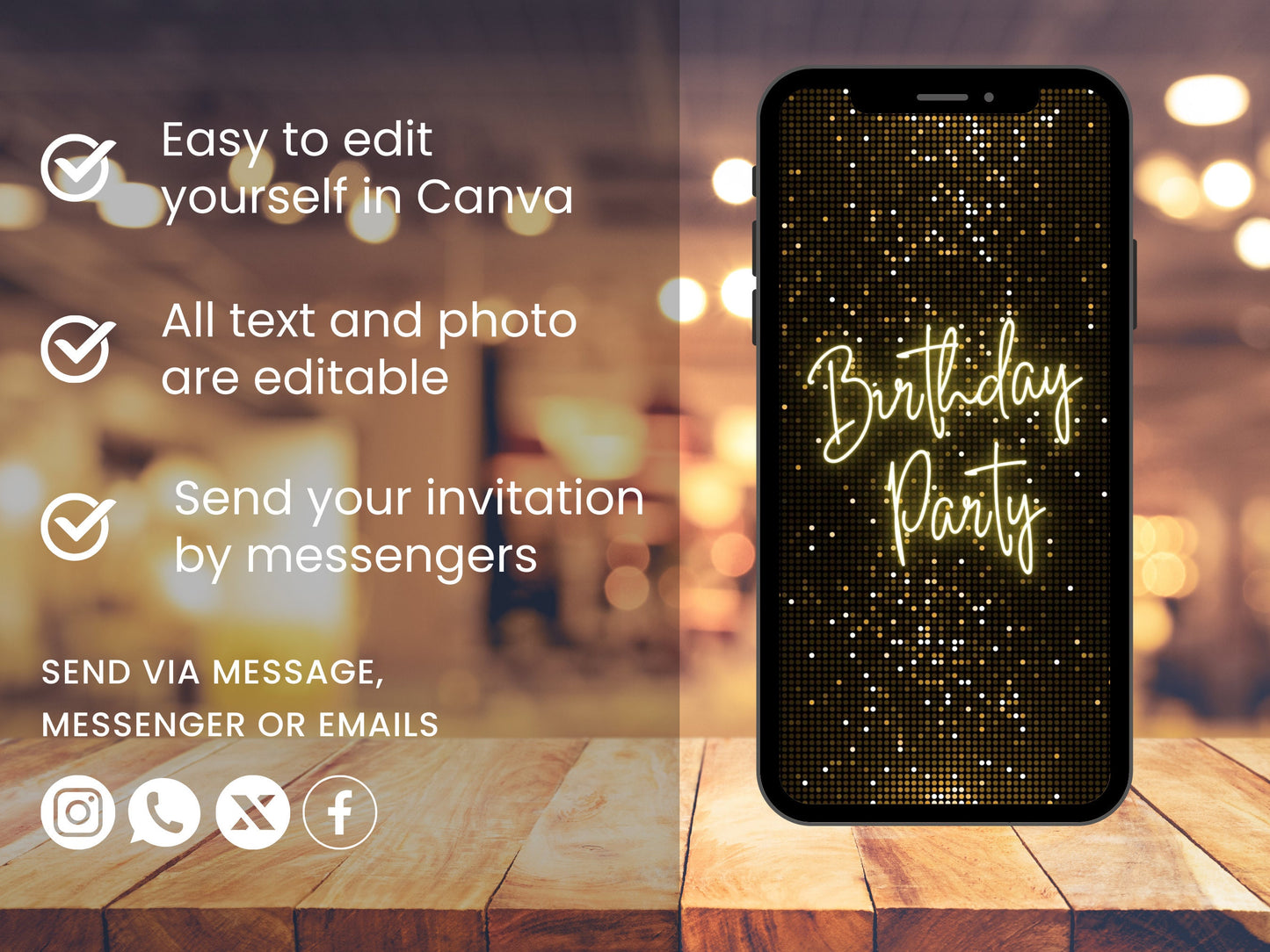 Black and Gold Animated Dinner Birthday Invitation Template (MP4 Digital Download)