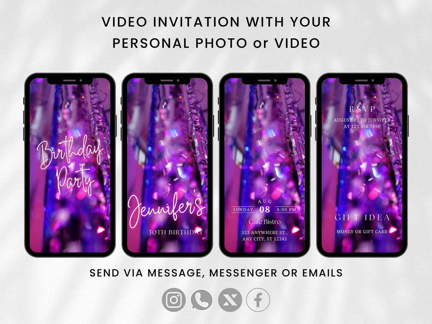 Pink Animated Birthday Invitation, Customizable Electronic Invite (MP4 Video)