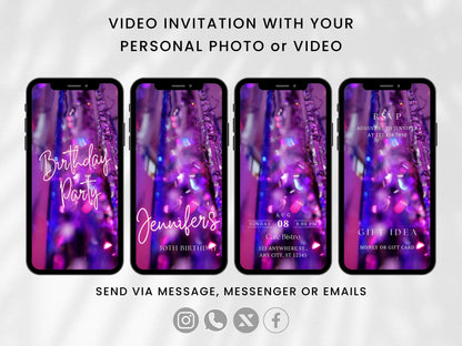 Pink Animated Birthday Invitation, Customizable Electronic Invite (MP4 Video)