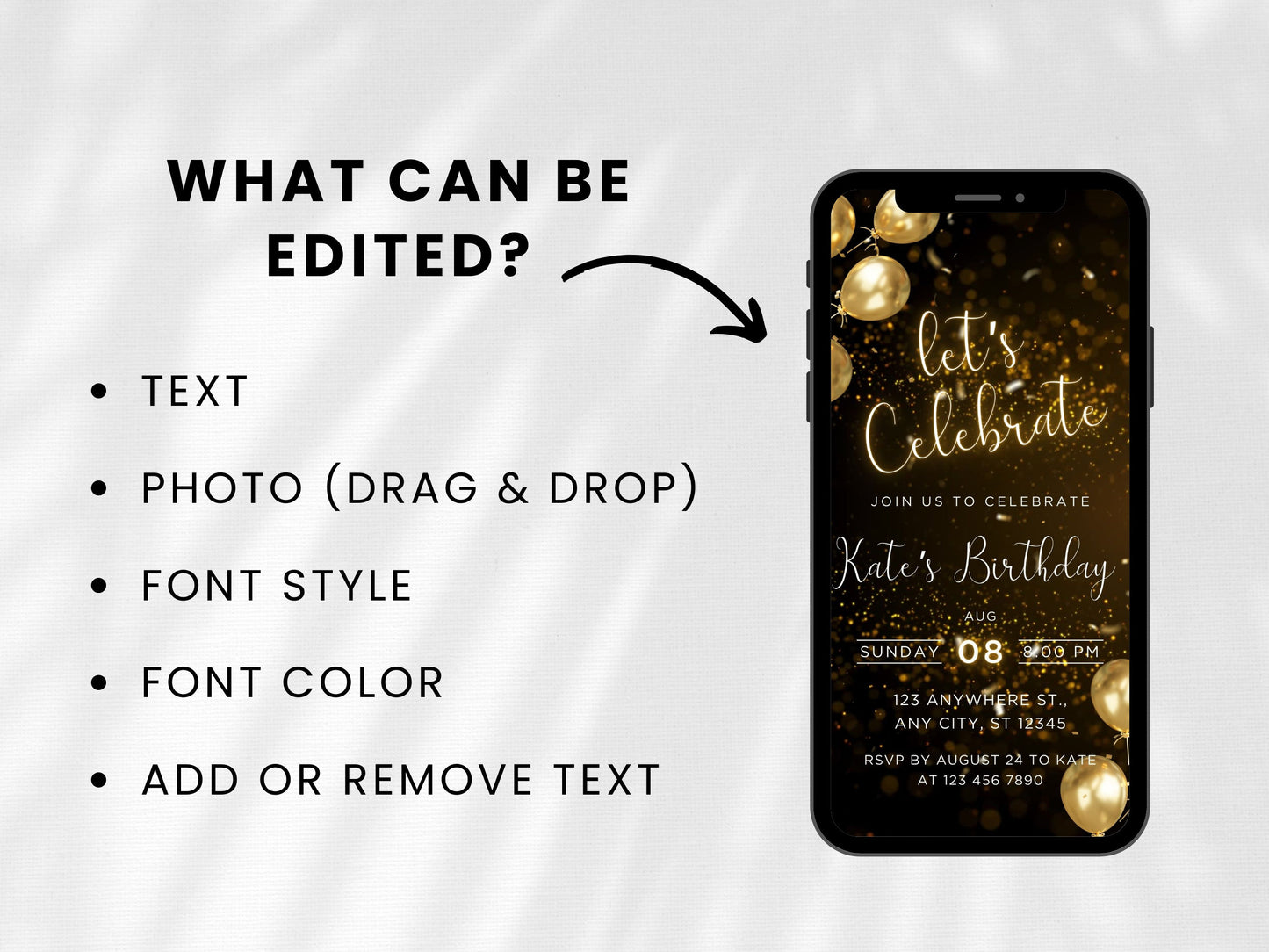 Animated Black and Gold Birthday Dinner Invitation Template (MP4 Video)