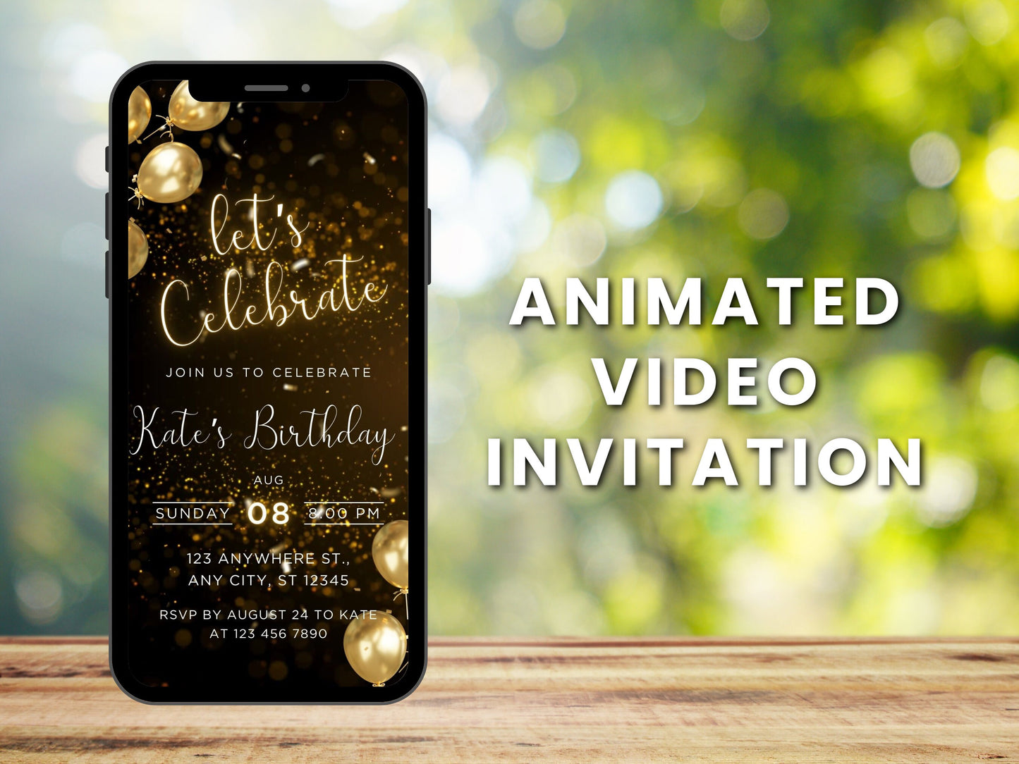 Animated Black and Gold Birthday Dinner Invitation Template (MP4 Video)