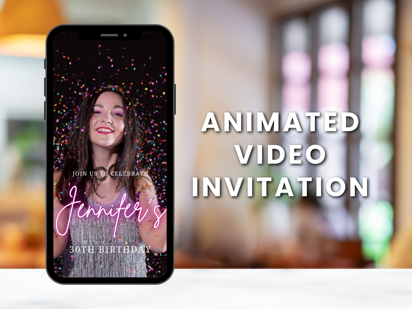 Pink & Gold Birthday Video Invitation, Animated Evite Template (Digital Download)