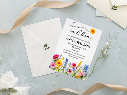 Vorlage für eine Einladung zur Brautparty mit Wildblumenmuster, Blumenparty (Sofort-Download)