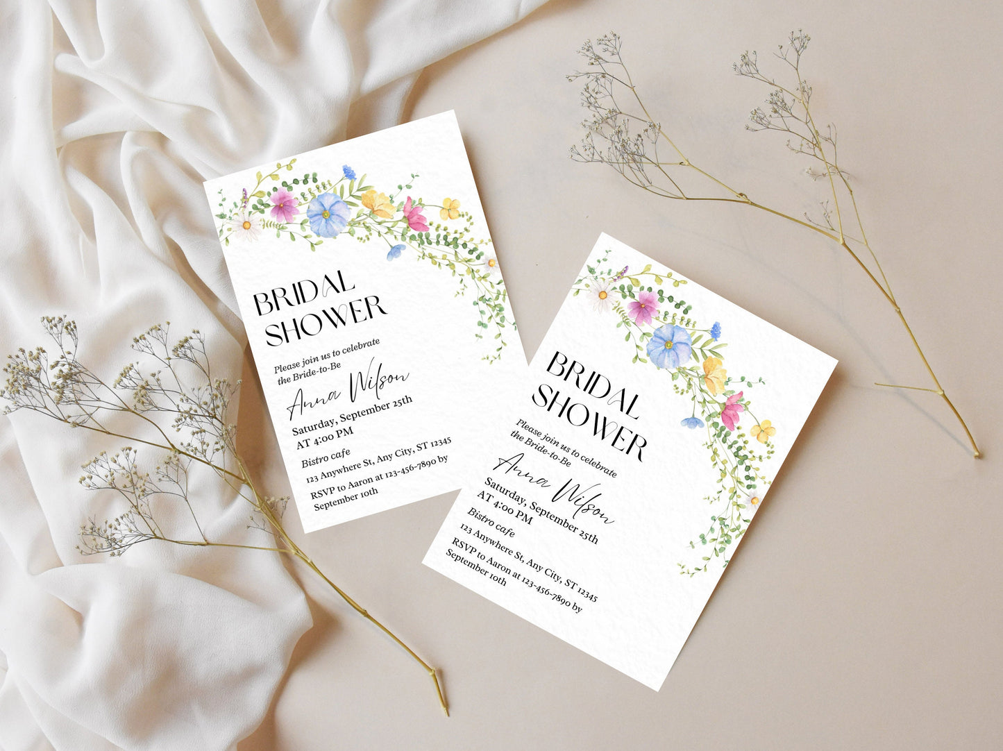 Editable Wildflower Bridal Shower Invitation, Boho Floral Template (Digital Download)