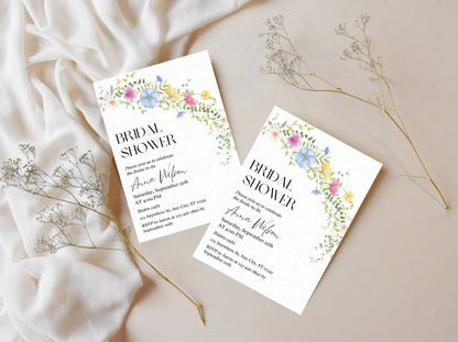 Editable Wildflower Bridal Shower Invitation, Boho Floral Template (Digital Download)