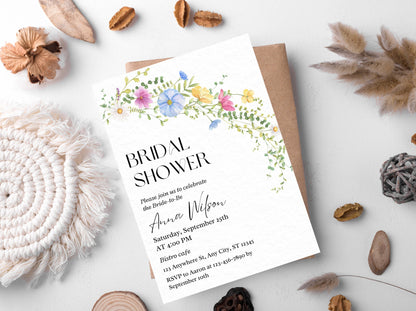 Editable Wildflower Bridal Shower Invitation, Boho Floral Template (Digital Download)