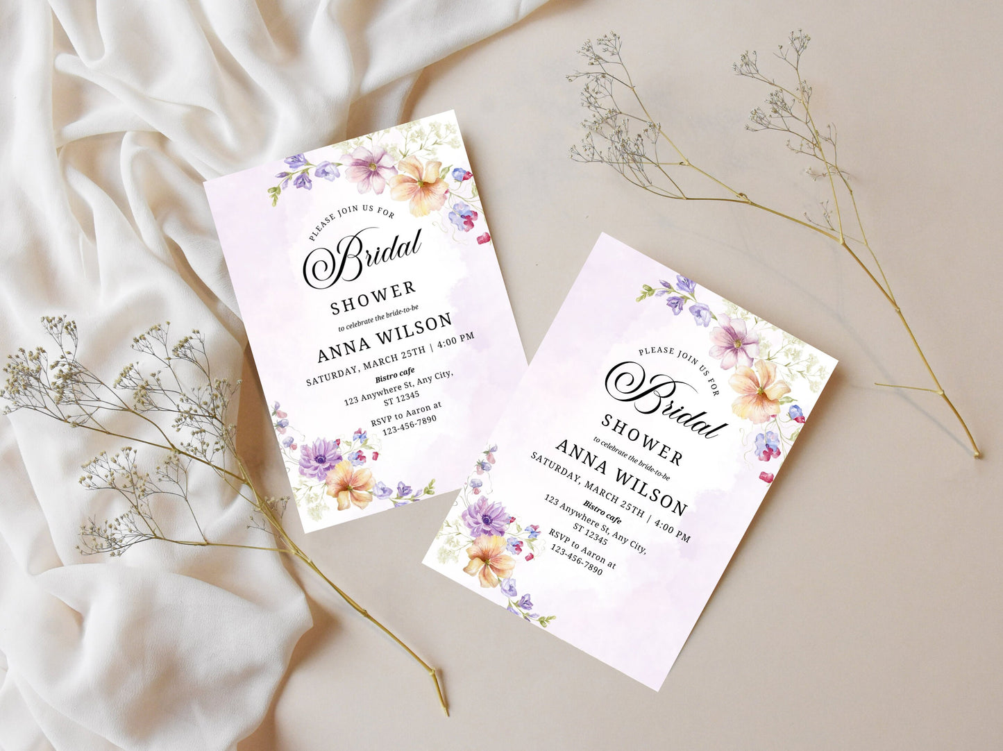 Wildflower Bridal Shower Invitation Template, Editable Floral Invite (Instant Download)