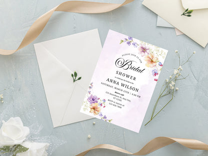 Wildflower Bridal Shower Invitation Template, Editable Floral Invite (Instant Download)