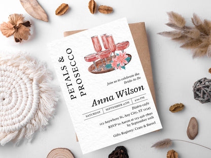 Petals & Prosecco Bridal Shower Invitation, Floral Spring Theme (Editable Template)