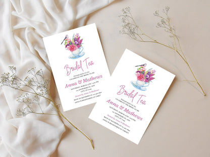 Floral Bridal Tea Invitation Template, Editable Canva Invite (5x7)