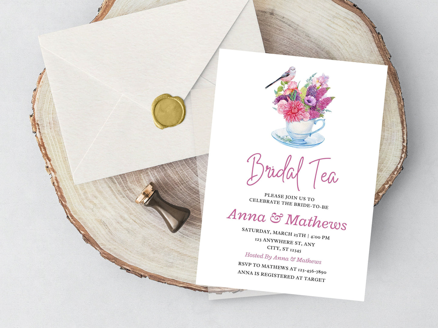 Floral Bridal Tea Invitation Template, Editable Canva Invite (5x7)