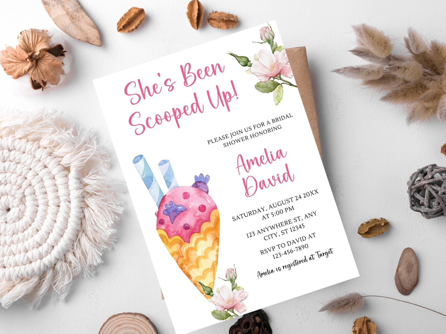 Editable Ice Cream Bridal Shower Invitation Template (Digital Download)