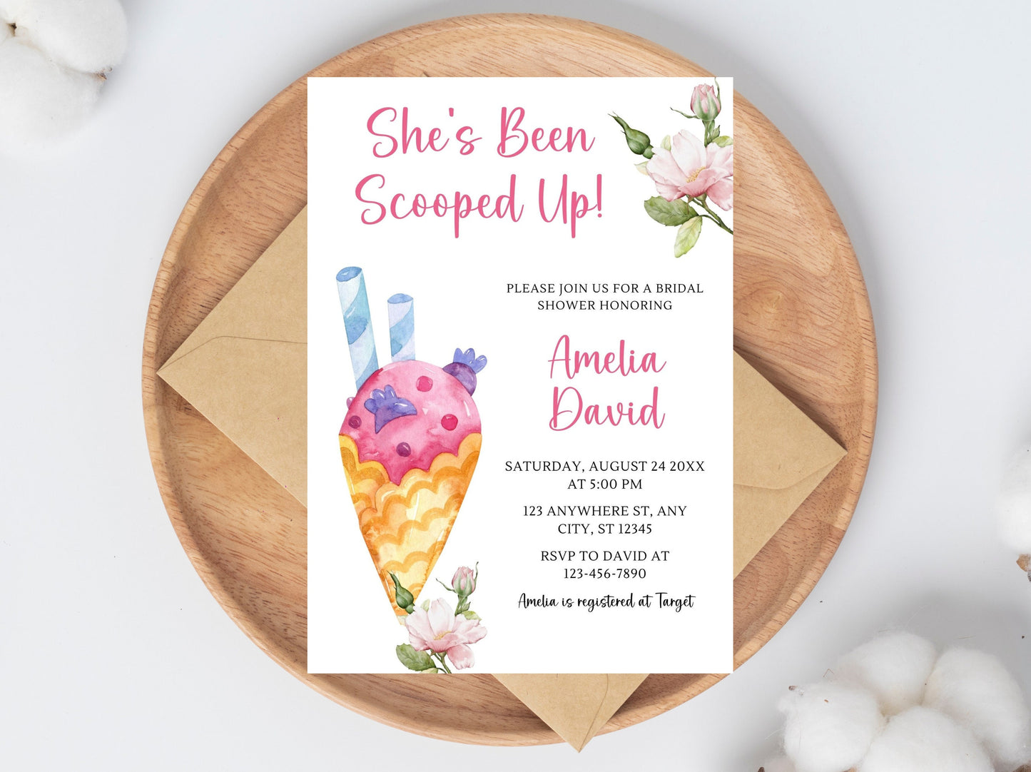 Editable Ice Cream Bridal Shower Invitation Template (Digital Download)