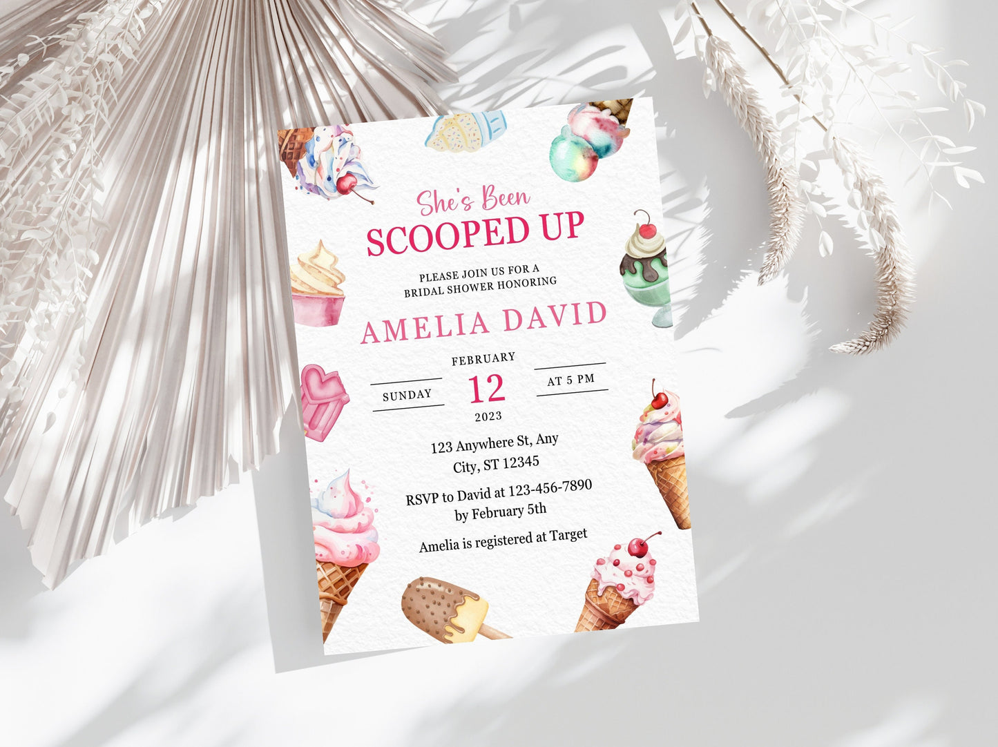 Ice Cream Bridal Shower Invitation, Editable Canva Template (PDF)