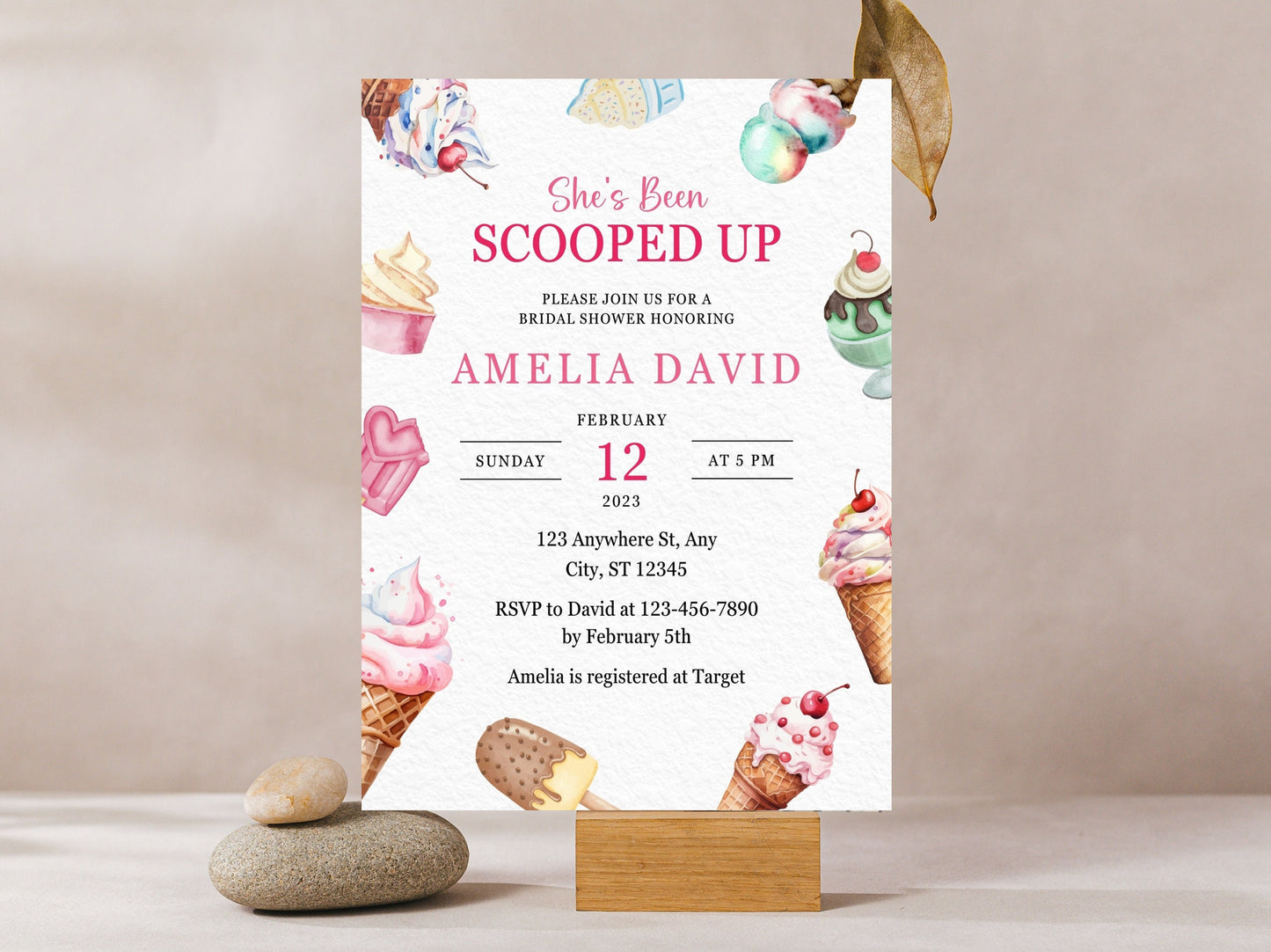 Ice Cream Bridal Shower Invitation, Editable Canva Template (PDF)