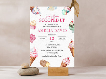 Ice Cream Bridal Shower Invitation, Editable Canva Template (PDF)
