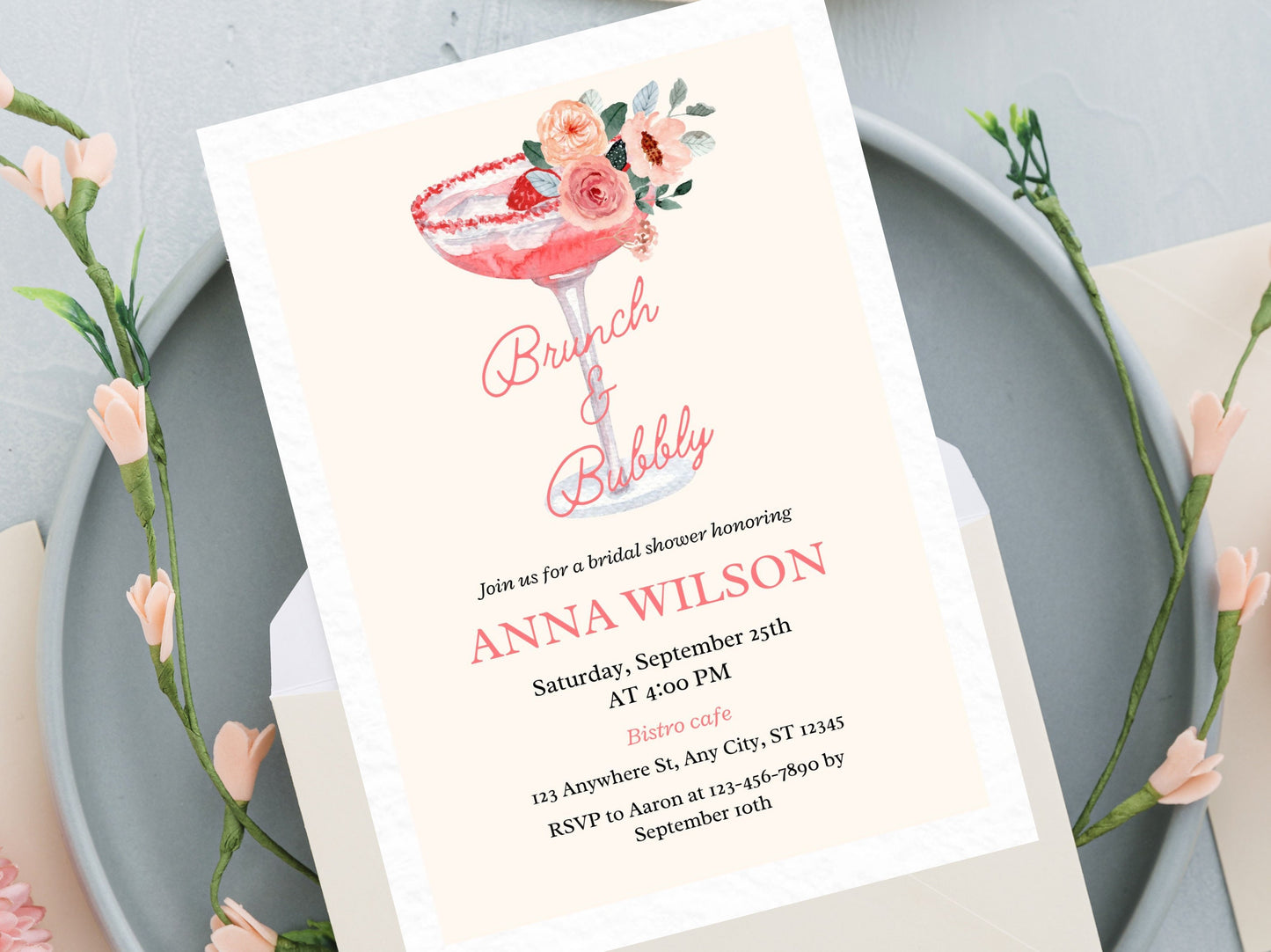 Brunch and Bubbly Bridal Shower Invitation Template (Digital Download)