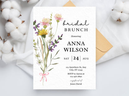 Wildflower Bridal Brunch Invitation Template, Editable Party Invite (PDF)