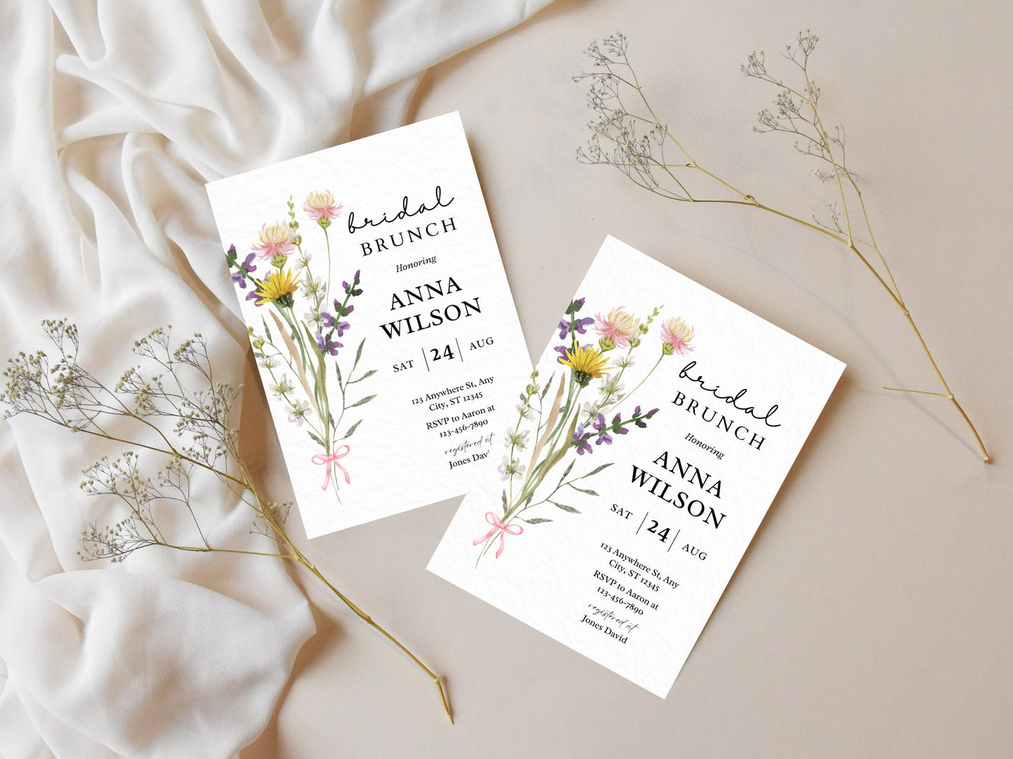 Wildflower Bridal Brunch Invitation Template, Editable Party Invite (PDF)