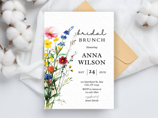 Wildflower Bridal Brunch Invitation Template, Boho Floral (Digital Download)