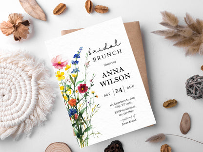 Wildflower Bridal Brunch Invitation Template, Boho Floral (Digital Download)
