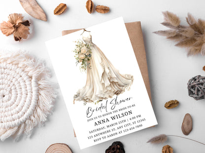 Wedding Dress Bridal Shower Invitation Template (Digital Download)