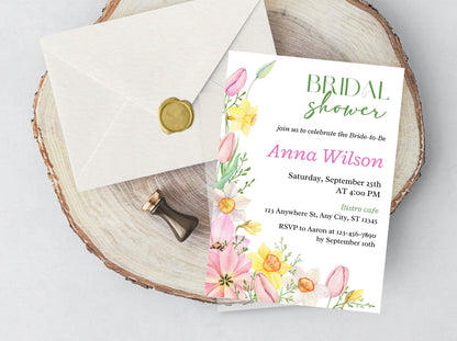 Spring Floral Bridal Shower Invitation Template (Digital Download)