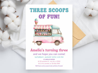 Ice Cream Truck Birthday Invitation: Editable Canva Template (Digital Download)