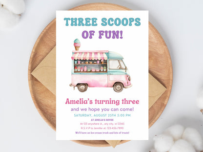 Ice Cream Truck Birthday Invitation: Editable Canva Template (Digital Download)